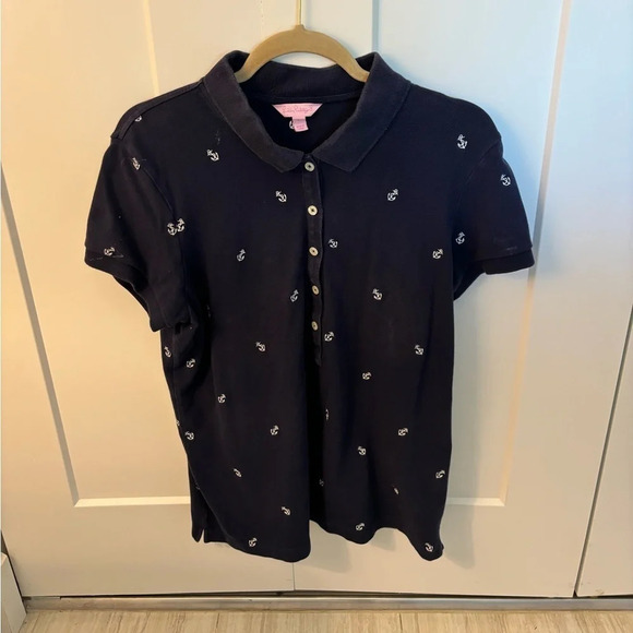 Lilly Pulitzer Women’s Navy Blue Anchor Embroidered Polo Shirt Size XL - Picture 1 of 3